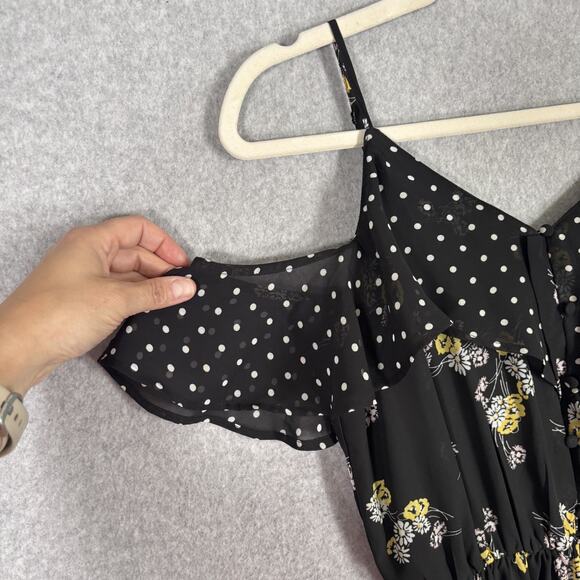 Maurices Fairy Coquette Y2K Dress XS Sheer Polka Dot Floral Asymmetric Babydoll - Picture 4 of 16